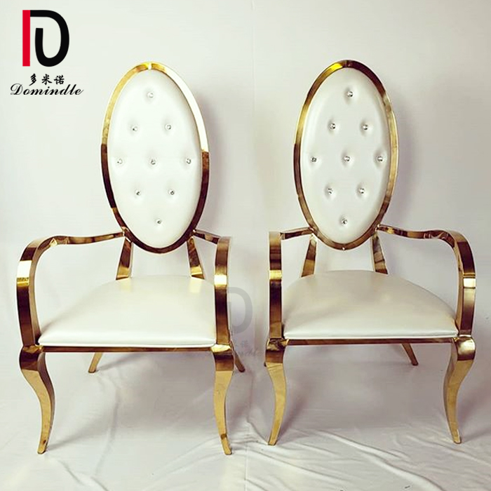 OEM Event Dining Chair –  high back gold stainless steel arm wedding chairs for bride and groom – Dominate