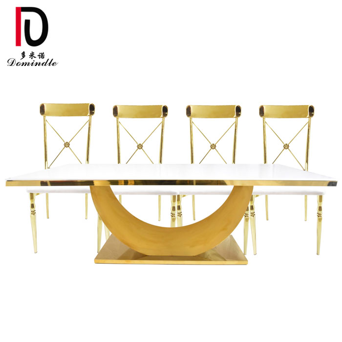 OEM Customized Modern Stainless Steel Gold Glass Table - Rectangular glass top stianless steel wedding table – Dominate